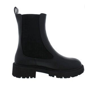 NEW French Connection Black Reye Vegan Leather Lugged Sole Chelsea Boots